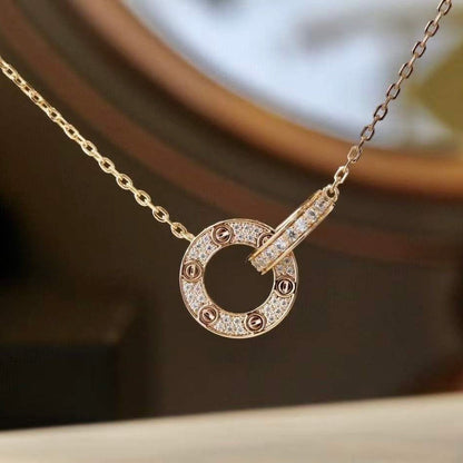 [⭐Sparkve]LOVE 7.6MM NECKLACE ROSE GOLD AND SILVER  FULL DIAMOND