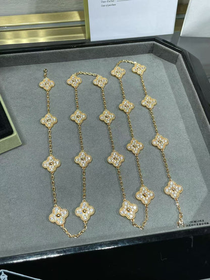 [⭐Sparkve]CLOVER 20 MOTIFS FULL-DIAMOND NECKLACE