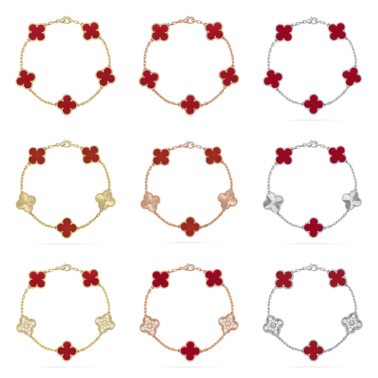 [⭐Sparkve] CLOVER 5 MOTIF RED CORNELIAN BRACELET COLLECTION