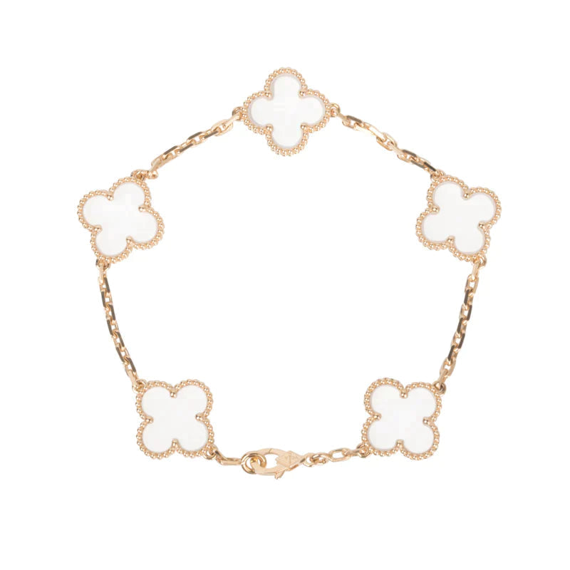 [⭐Sparkve]CLOVER 5 MOTIF ROCK CRYSTAL BRACELET