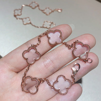 [⭐Sparkve]CLOVER 5 MOTIF ROCK CRYSTAL BRACELET