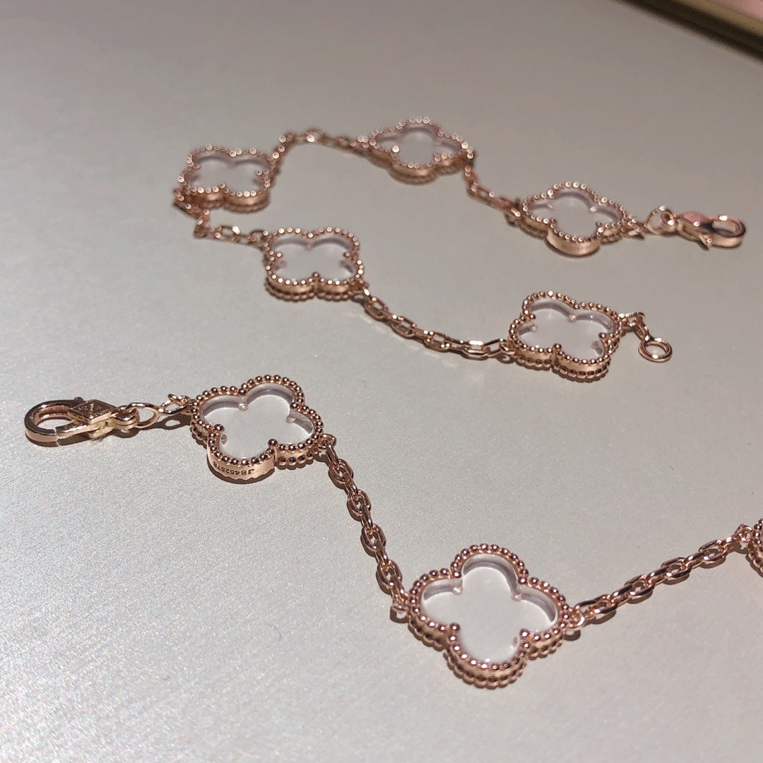 [⭐Sparkve]CLOVER 5 MOTIF ROCK CRYSTAL BRACELET