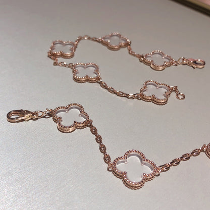 [⭐Sparkve]CLOVER 5 MOTIF ROCK CRYSTAL BRACELET
