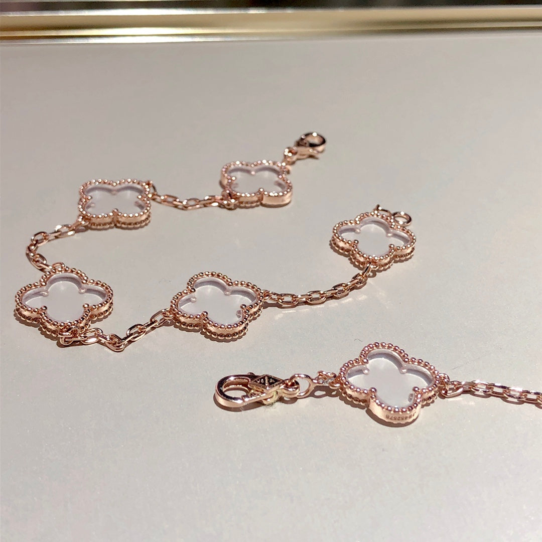 [⭐Sparkve]CLOVER 5 MOTIF ROCK CRYSTAL BRACELET