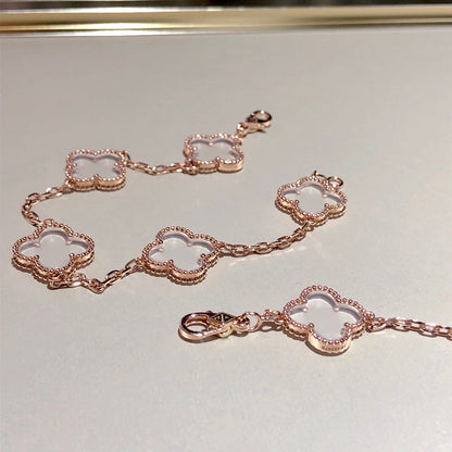[⭐Sparkve]CLOVER 5 MOTIF ROCK CRYSTAL BRACELET