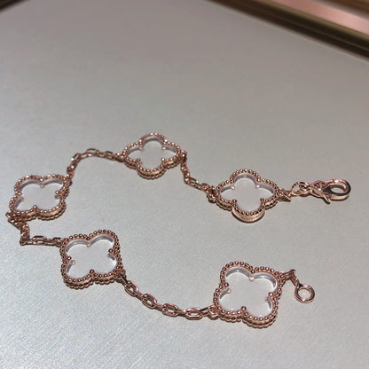 [⭐Sparkve]CLOVER 5 MOTIF ROCK CRYSTAL BRACELET