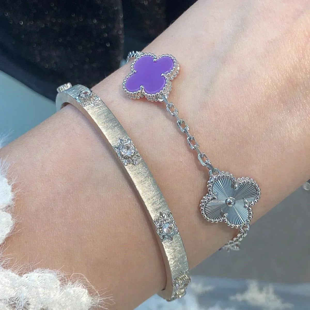 [⭐Sparkve] CLOVER 5 MOTIF VIOLET BRACELET COLLECTION