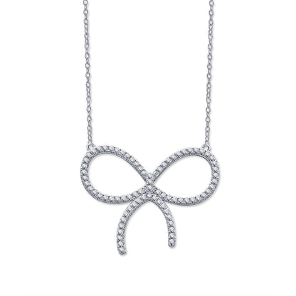 [⭐Sparkve Jewels]CLAW SET RHODIUM PLATED BOW NECKLACE