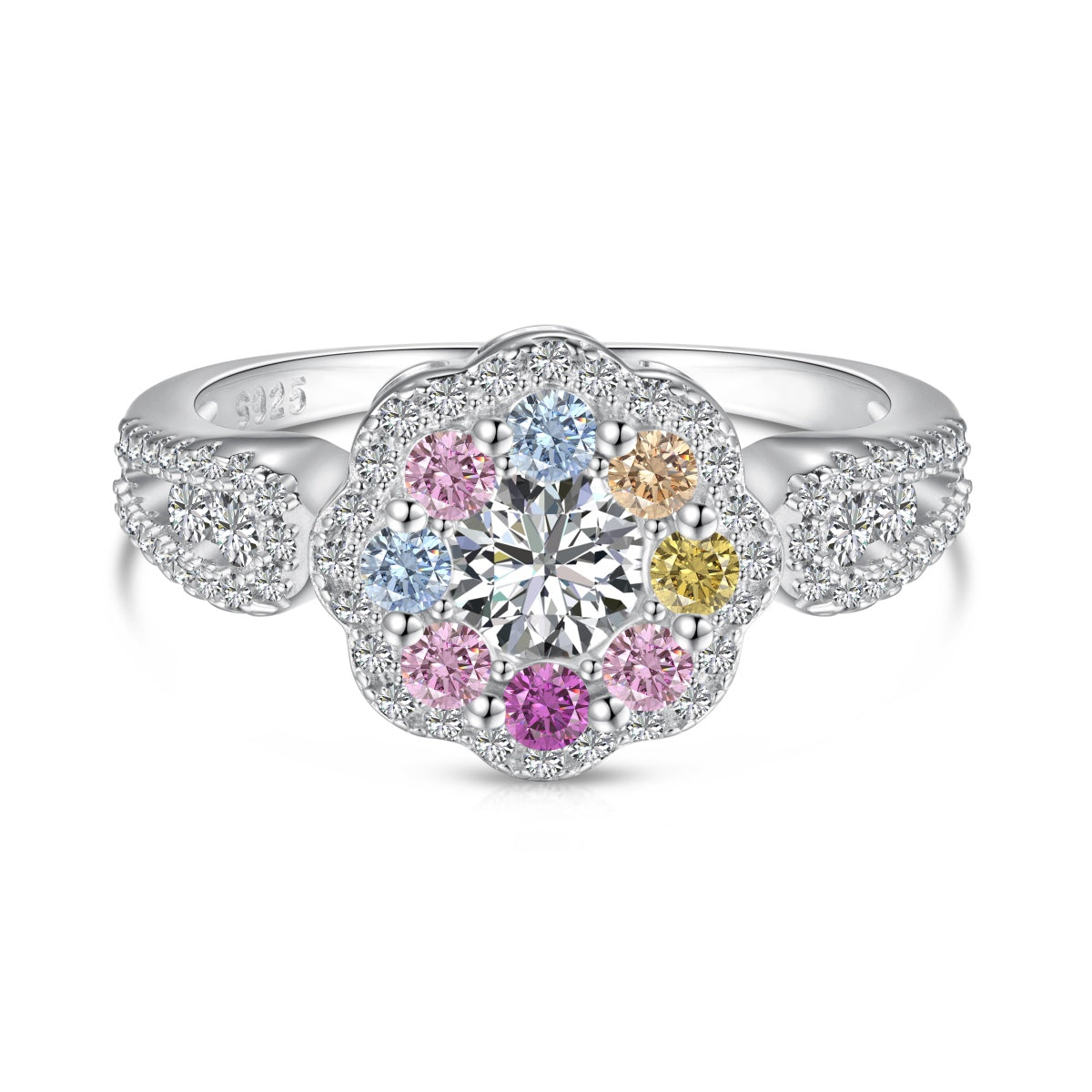 [⭐Sparkve Jewelry]Delicate Colorful Round Cut Flower Shape Wedding Ring