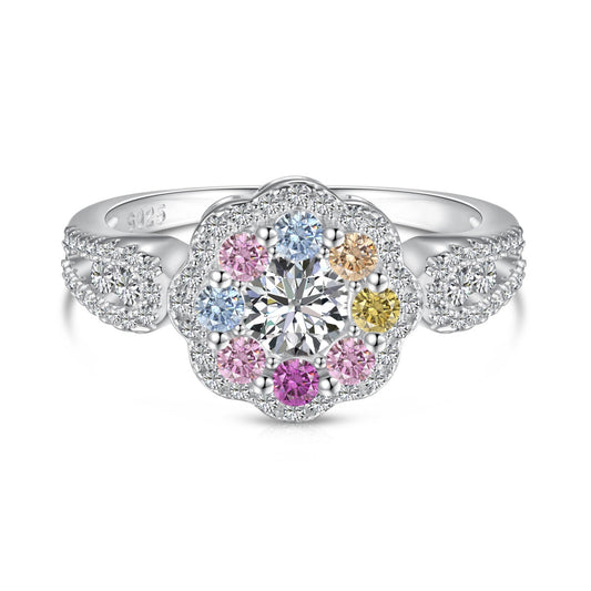 [⭐Sparkve Jewelry]Delicate Colorful Round Cut Flower Shape Wedding Ring
