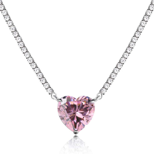[⭐Sparkve Jewelry]8.0 Carat Versatile Colorful Sweet Heart-Shaped Tennis Necklace