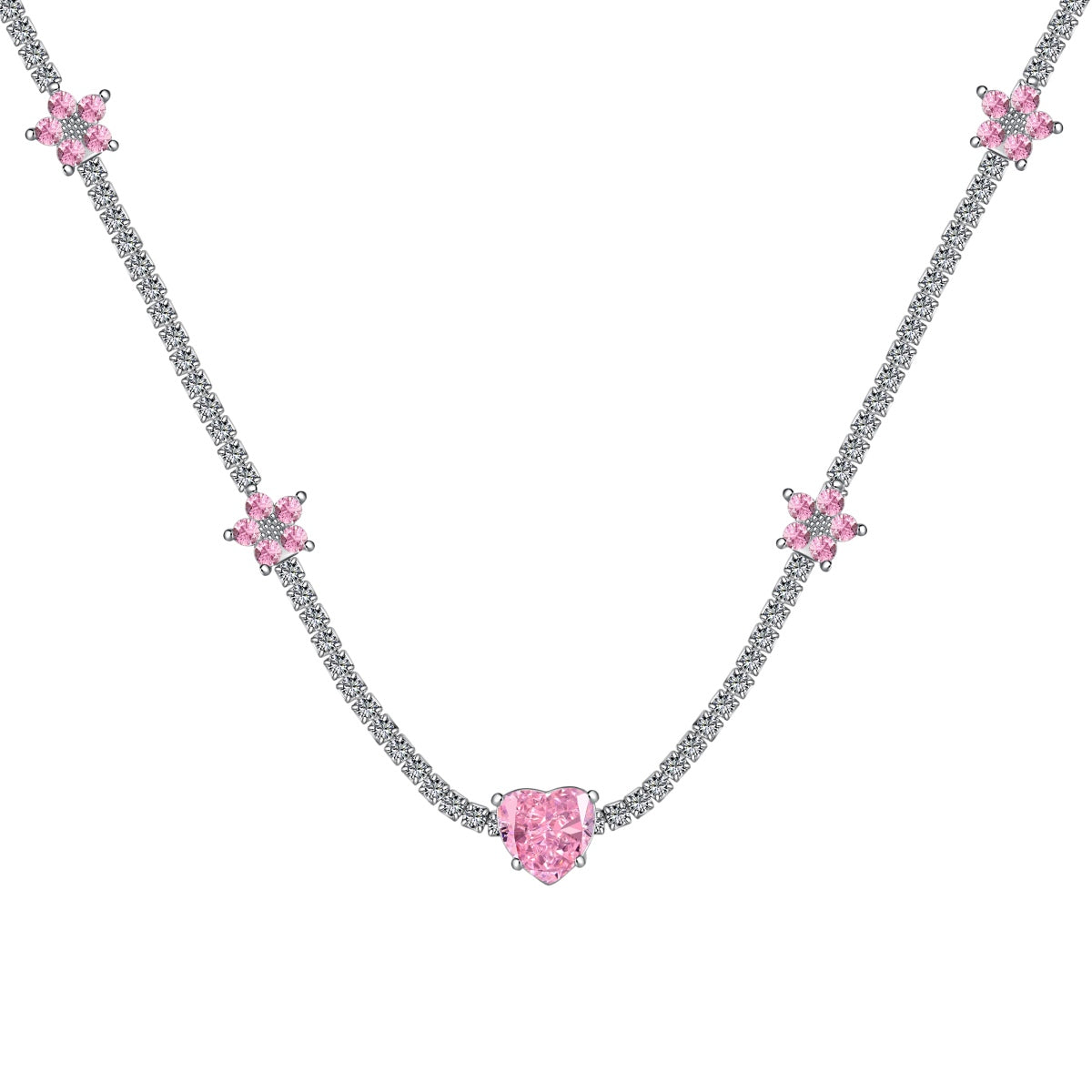 [⭐Sparkve Jewelry]Dazzling Pink Heart Flower Necklace