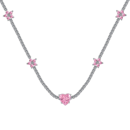 [⭐Sparkve Jewelry]Dazzling Pink Heart Flower Necklace