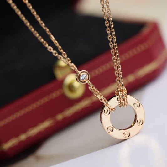 [⭐Sparkve]LOVE NECKLACE ADJUSTABLE ROSE GOLD 2 DIAMOND