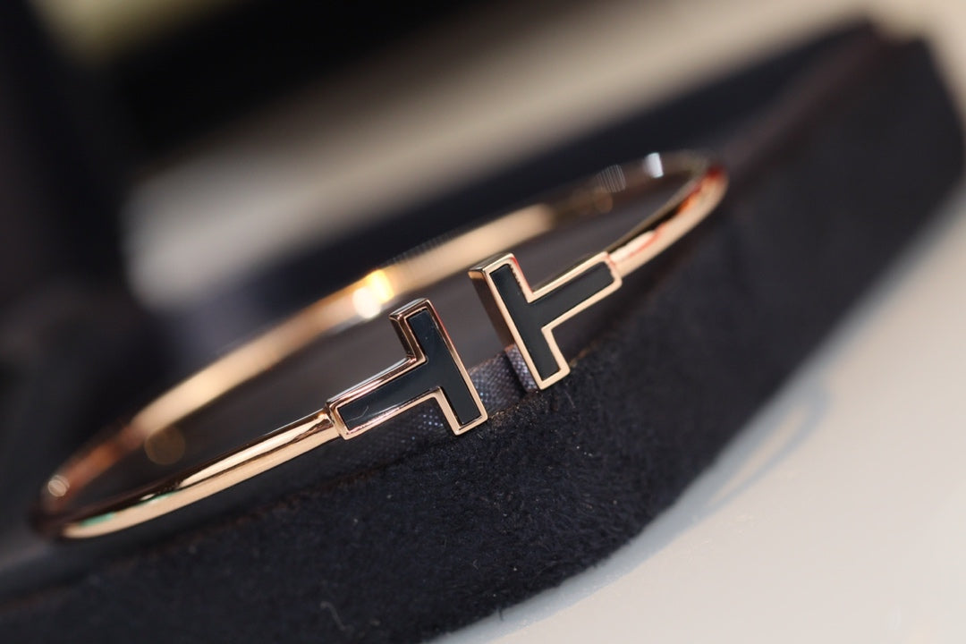 [⭐Sparkve Jewels]T BRACELET 1.8MM ONYX PINK GOLD