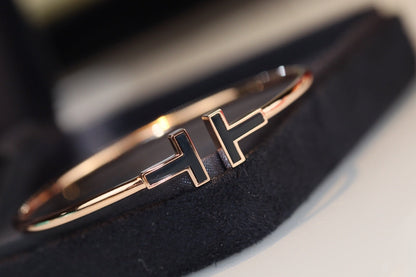 [⭐Sparkve Jewels]T BRACELET 1.8MM ONYX PINK GOLD