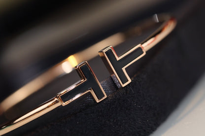 [⭐Sparkve Jewels]T BRACELET 1.8MM ONYX PINK GOLD