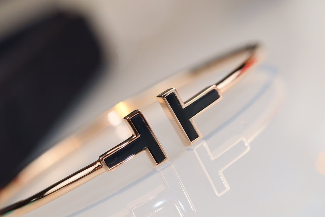 [⭐Sparkve Jewels]T BRACELET 1.8MM ONYX PINK GOLD