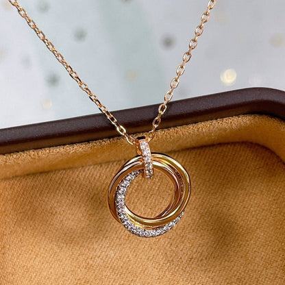 [⭐Sparkve]TRINITY NECKLACE SILVER GOLD PINK GOLD DIAMONDS