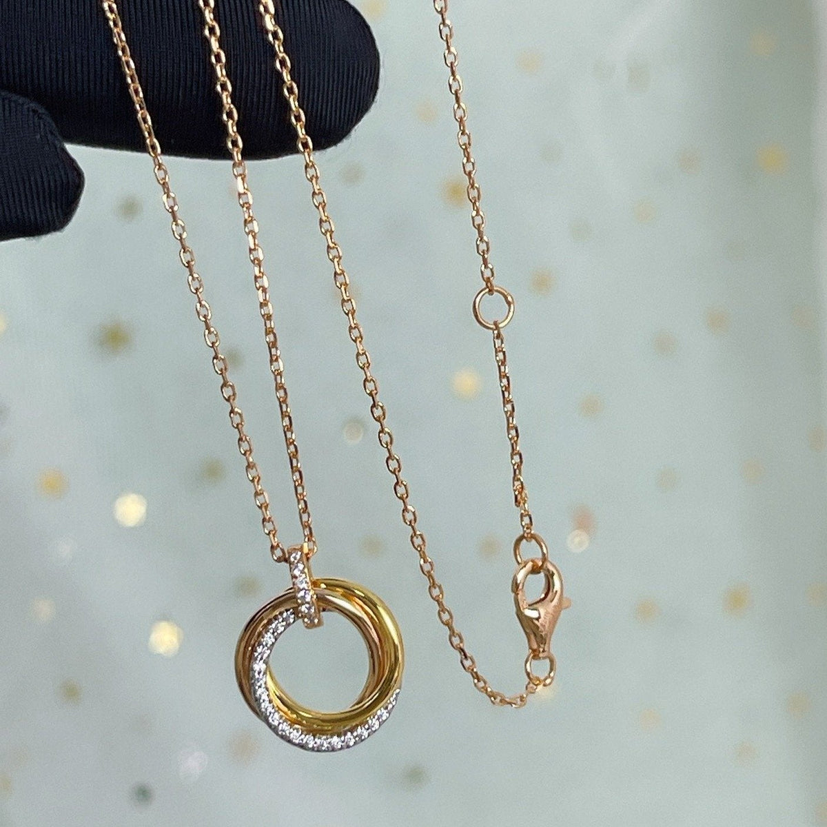 [⭐Sparkve]TRINITY NECKLACE SILVER GOLD PINK GOLD DIAMONDS