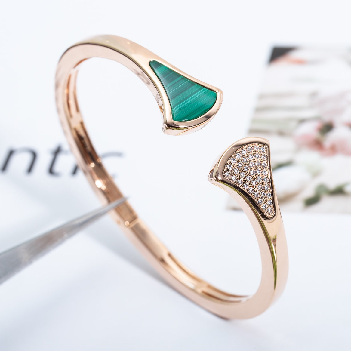 [⭐Sparkve]DREAM BRACELET OPEN MALACHITE PINK GOLD
