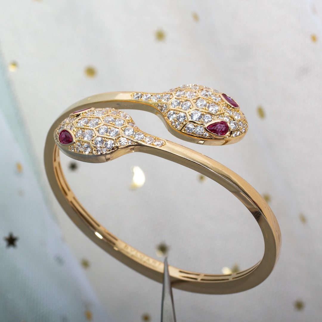 [⭐Sparkve]SERPENTI BRACELET PINK GOLD DIAMOND DOUBLE SNAKE