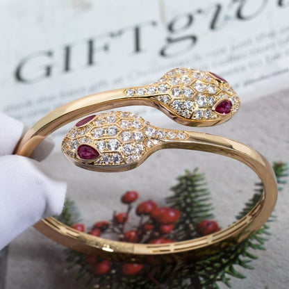 [⭐Sparkve]SERPENTI BRACELET PINK GOLD DIAMOND DOUBLE SNAKE
