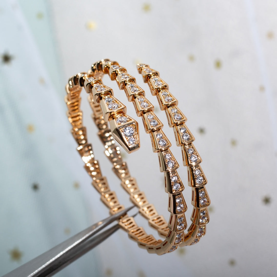 [⭐Sparkve]SERPENTI BRACELET PINK GOLD DIAMOND DOUBLE ROW