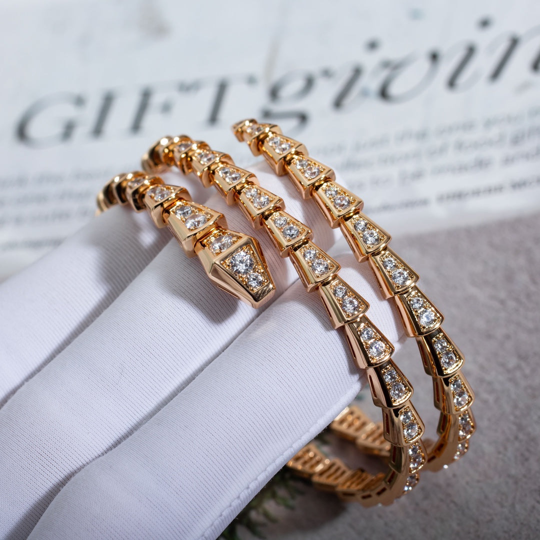 [⭐Sparkve]SERPENTI BRACELET PINK GOLD DIAMOND DOUBLE ROW