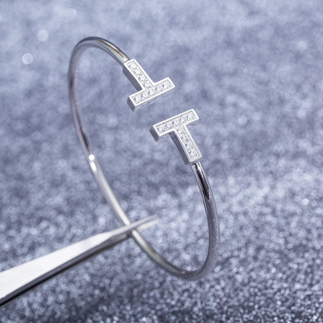 [⭐Sparkve Jewels]T BRACELET 1.8MM DIAMOND SILVER