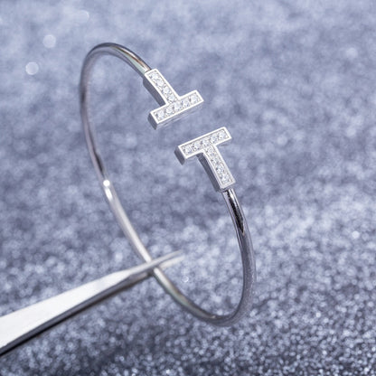 [⭐Sparkve Jewels]T BRACELET 1.8MM DIAMOND SILVER