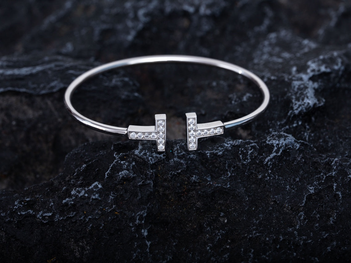 [⭐Sparkve Jewels]T BRACELET 1.8MM DIAMOND SILVER