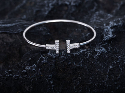 [⭐Sparkve Jewels]T BRACELET 1.8MM DIAMOND SILVER