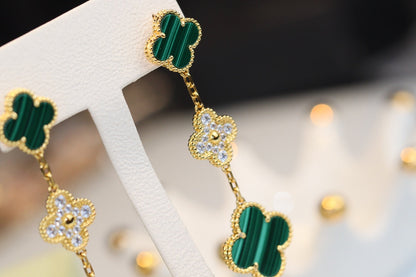 [⭐Sparkve]CLOVER EARRINGS GOLD MALACHITE DIAMOND 3 MOTIF