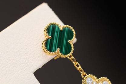 [⭐Sparkve]CLOVER EARRINGS GOLD MALACHITE DIAMOND 3 MOTIF