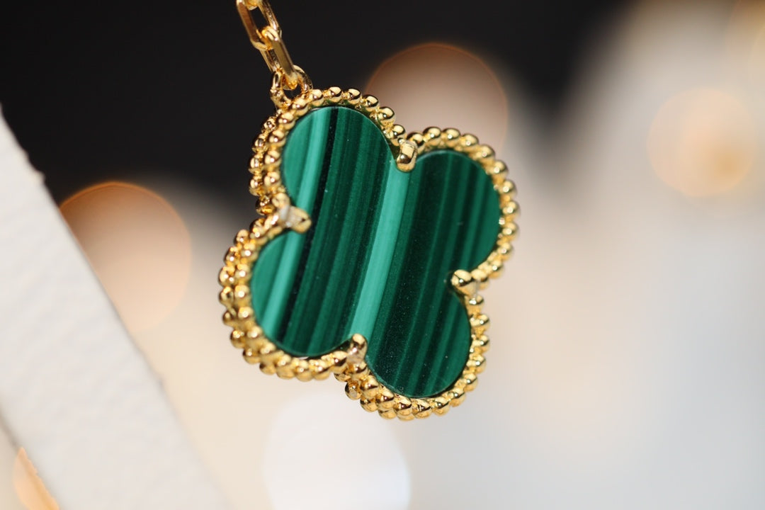 [⭐Sparkve]CLOVER EARRINGS GOLD MALACHITE DIAMOND 3 MOTIF