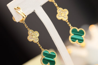 [⭐Sparkve]CLOVER EARRINGS GOLD MALACHITE DIAMOND 3 MOTIF