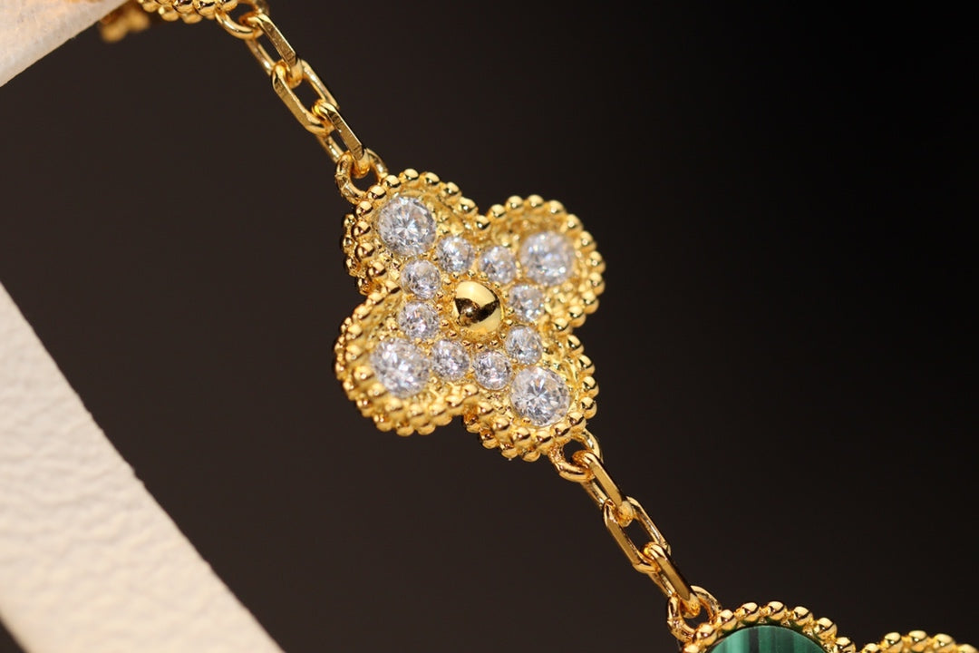 [⭐Sparkve]CLOVER EARRINGS GOLD MALACHITE DIAMOND 3 MOTIF
