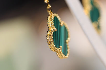 [⭐Sparkve]CLOVER EARRINGS GOLD MALACHITE DIAMOND 3 MOTIF
