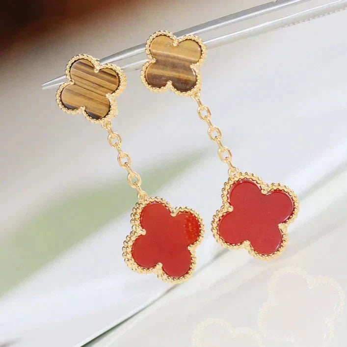 [⭐Sparkve]CLOVER  2 MOTIF  TIGER EYE CARNELIAN EARRINGS