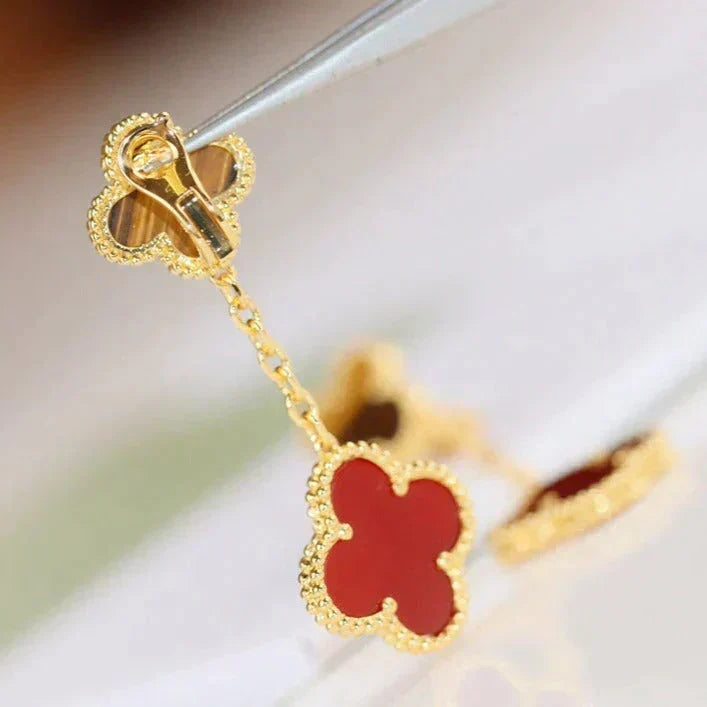 [⭐Sparkve]CLOVER  2 MOTIF  TIGER EYE CARNELIAN EARRINGS