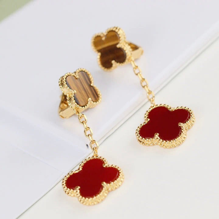 [⭐Sparkve]CLOVER  2 MOTIF  TIGER EYE CARNELIAN EARRINGS