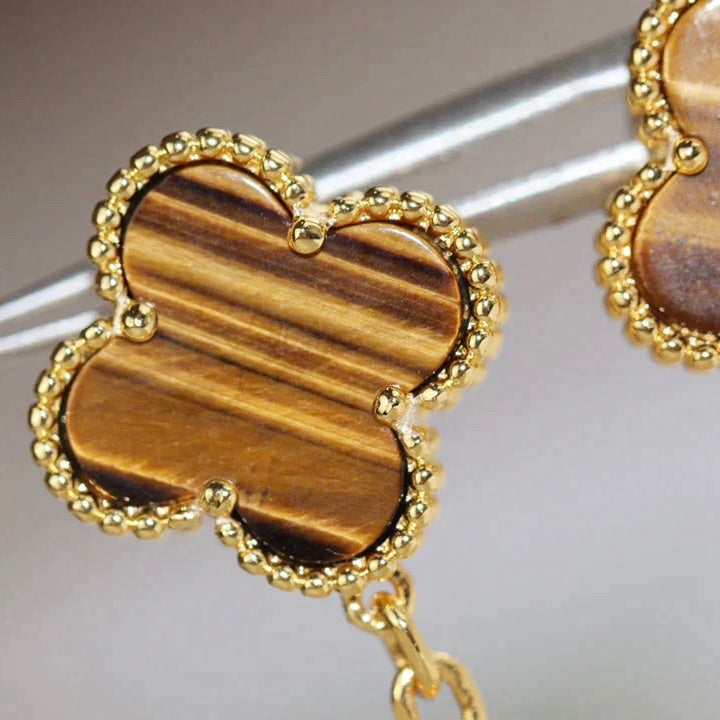 [⭐Sparkve]CLOVER  2 MOTIF  TIGER EYE CARNELIAN EARRINGS