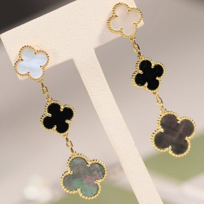 [⭐Sparkve]CLOVER EARRINGS GOLD ONYX MOP 3 MOTIF