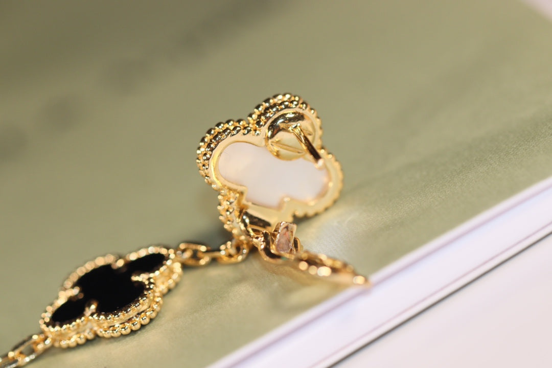 [⭐Sparkve]CLOVER EARRINGS GOLD ONYX MOP 3 MOTIF