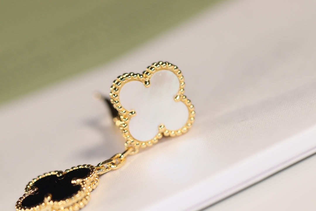 [⭐Sparkve]CLOVER EARRINGS GOLD ONYX MOP 3 MOTIF