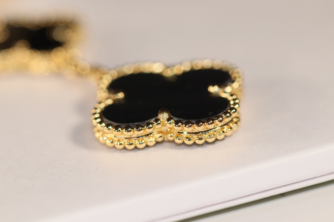 [⭐Sparkve]CLOVER EARRINGS GOLD ONYX MOP 3 MOTIF