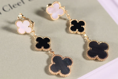 [⭐Sparkve]CLOVER EARRINGS GOLD ONYX MOP 3 MOTIF