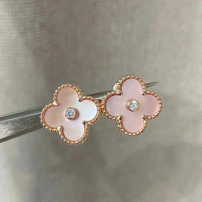 [⭐Sparkve]CLOVER MEDIUM 1 MOTIFS  PINK MOP DIAMOND EARRINGS
