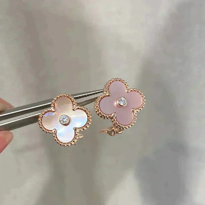 [⭐Sparkve]CLOVER MEDIUM 1 MOTIFS  PINK MOP DIAMOND EARRINGS